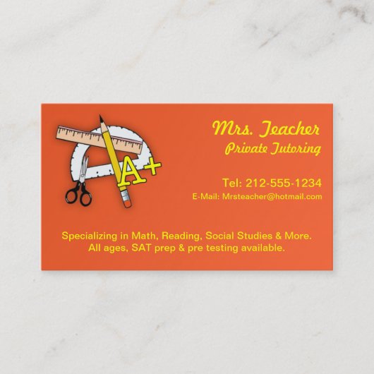カスタマイズ可能な個人教師の名刺 名刺 (正面)