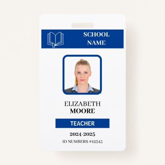 カスタマイズ可能な先生および学生IDカードテンプレート バッジ (正面)