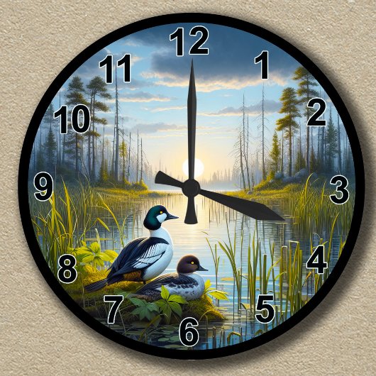 カスタマイズ可能な共通のゴルデンアイアヒルでサンセットローン ラウンド壁時計