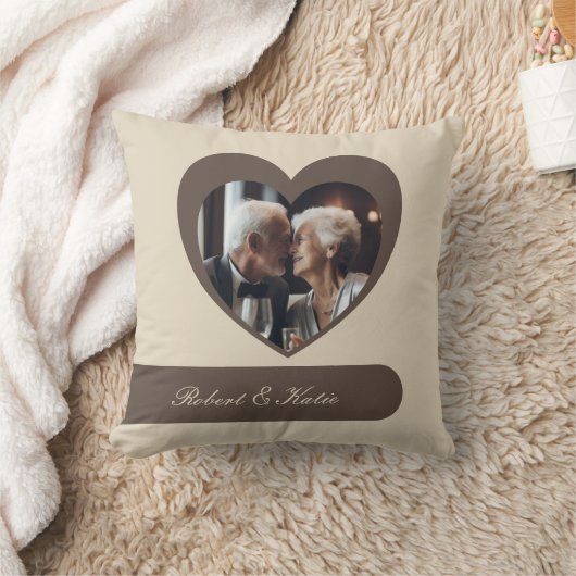 カスタマイズ可能な写真と名前のハートストライプ枕 クッション (ブランケット)
