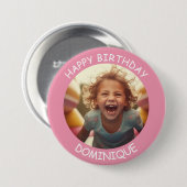 カスタマイズ可能な写真と名前の誕生日ボタン 缶バッジ (正面&裏面)