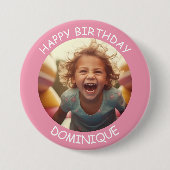 カスタマイズ可能な写真と名前の誕生日ボタン 缶バッジ (正面)