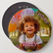 カスタマイズ可能な写真と名前の誕生日ボタン 缶バッジ (正面&裏面)