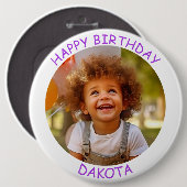 カスタマイズ可能な写真と名前の誕生日ボタン 缶バッジ (正面&裏面)