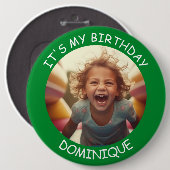 カスタマイズ可能な写真と名前の誕生日ボタン 缶バッジ (正面&裏面)