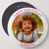 カスタマイズ可能な写真と名前の誕生日ボタン 缶バッジ (正面&裏面)