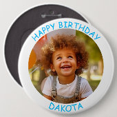 カスタマイズ可能な写真と名前の誕生日ボタン 缶バッジ (正面&裏面)