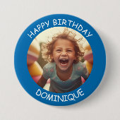 カスタマイズ可能な写真と名前の誕生日ボタン 缶バッジ (正面)