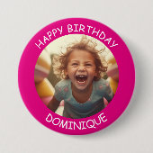 カスタマイズ可能な写真と名前の誕生日ボタン 缶バッジ (正面)