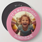 カスタマイズ可能な写真と名前の誕生日ボタン 缶バッジ (正面&裏面)