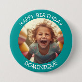 カスタマイズ可能な写真と名前の誕生日ボタン 缶バッジ (正面)