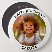 カスタマイズ可能な写真と名前の誕生日ボタン 缶バッジ (正面&裏面)