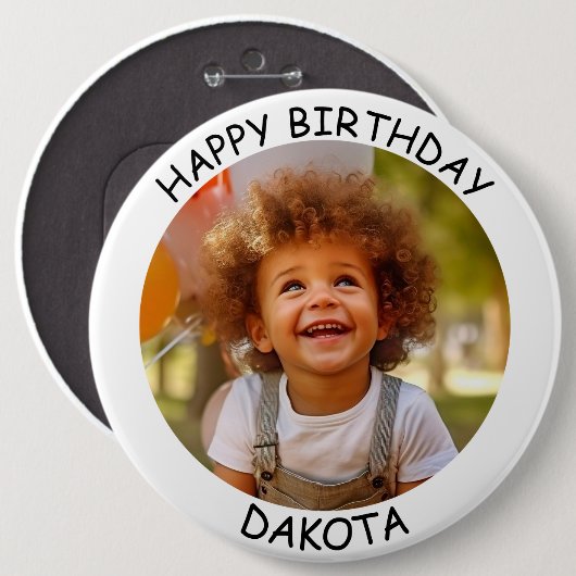 カスタマイズ可能な写真と名前の誕生日ボタン 缶バッジ (正面&裏面)