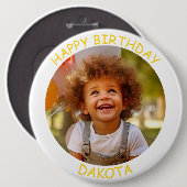 カスタマイズ可能な写真と名前の誕生日ボタン 缶バッジ (正面&裏面)