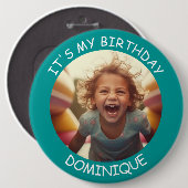 カスタマイズ可能な写真と名前の誕生日ボタン 缶バッジ (正面&裏面)