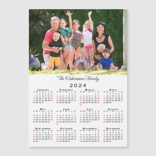 カスタマイズ可能な写真と名前の2024年カレンダーマグネット (正面)