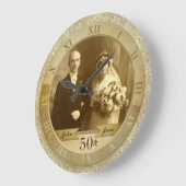 カスタマイズ可能な写真の時計の金ゴールドのダマスク織のローマ数字 ラージ壁時計 (傾斜)