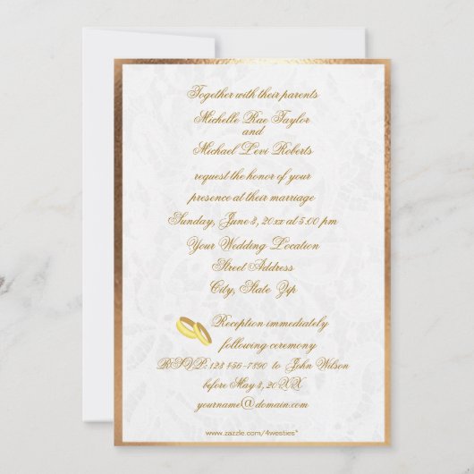 カスタマイズ可能な写真の結婚式招待状の金ゴールドのトリム 招待状 (裏面)