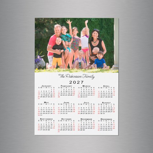カスタマイズ可能な写真入り2027年カレンダーマグネット