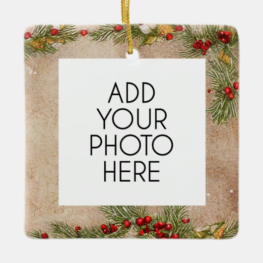 カスタマイズ可能な写真移植受信者のクリスマス セラミックオーナメント (正面)