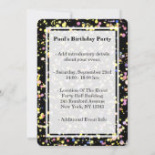 カスタマイズ可能な写真紙吹雪デザイン誕生日パーティー 招待状 (裏面)