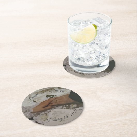 カスタマイズ可能な写真結婚式の引き出物 ラウンドペーパーコースター (インサイチュ)