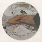 カスタマイズ可能な写真結婚式の引き出物 ラウンドペーパーコースター (正面)
