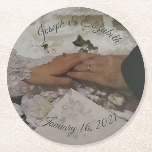 カスタマイズ可能な写真結婚式の引き出物 ラウンドペーパーコースター (正面)