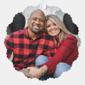 カスタマイズ可能な写真 かわいい ネイビーブルー メリークリスマス オーナメントカード (裏面)