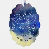 カスタマイズ可能な写真 かわいい ネイビーブルー メリークリスマス オーナメントカード (左)