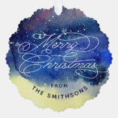 カスタマイズ可能な写真 かわいい ネイビーブルー メリークリスマス オーナメントカード (正面)