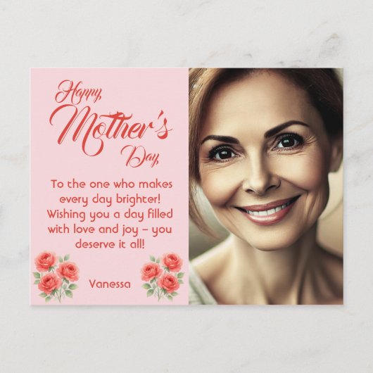 カスタマイズ可能な写真&フローラデコール – Pastel Pink シーズンポストカード (正面)