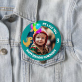 カスタマイズ可能な写真、名前、年齢の誕生日ボタン 缶バッジ (インサイチュ)