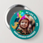 カスタマイズ可能な写真、名前、年齢の誕生日ボタン 缶バッジ (正面&裏面)