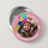 カスタマイズ可能な写真、名前、年齢の誕生日ボタン 缶バッジ (正面&裏面)