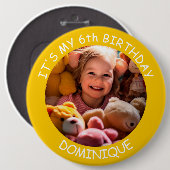 カスタマイズ可能な写真、名前、年齢の誕生日ボタン 缶バッジ (正面&裏面)