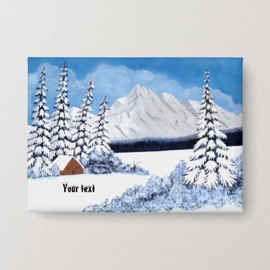 カスタマイズ可能な冬の雪のボタン文字 缶バッジ (正面)