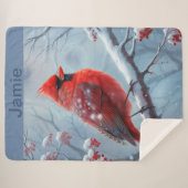 カスタマイズ可能な冬(鳥)ショウジョウコウカンチョウフリースブランケット、 シェルパブランケット (正面(横))