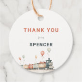 カスタマイズ可能な列車をテーマにしたラウンド感謝ラベル フェイバータグ (正面)