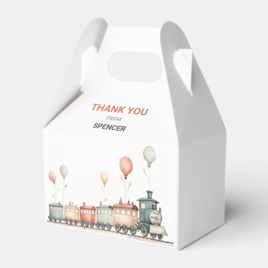 カスタマイズ可能な列車をテーマにした切り妻ギフトボックス/お気に入りボックス フェイバーボックス (正面サイド)