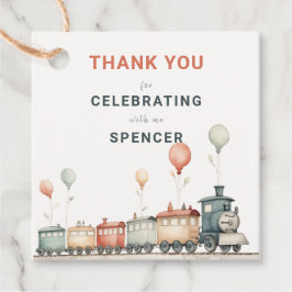 カスタマイズ可能な列車をテーマにした正方形サンキューサンキューラベル フェイバータグ