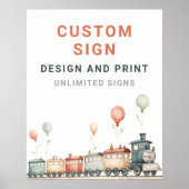 カスタマイズ可能な列車誕生日カスタム看板 ポスター (正面)