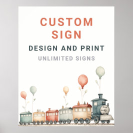 カスタマイズ可能な列車誕生日カスタム看板 ポスター