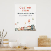 カスタマイズ可能な列車誕生日カスタム看板 ポスター (キッチン)