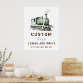 カスタマイズ可能な列車誕生日カスタム看板 ポスター (キッチン)