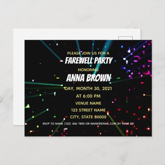 カスタマイズ可能な別れの達成パーティーライト ポストカード (正面/裏面)