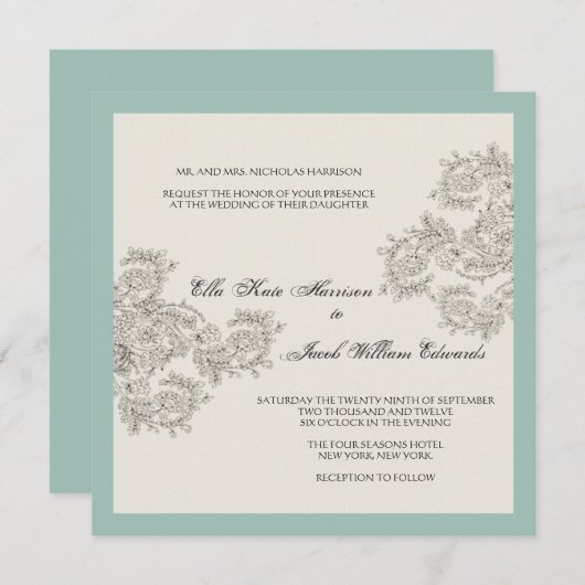 カスタマイズ可能な刺激を受けたヴィンテージ結婚への招待 招待状 (正面/裏面)