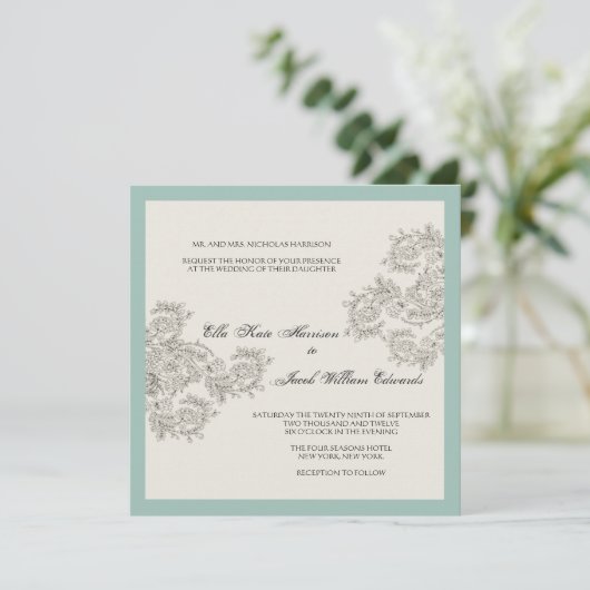 カスタマイズ可能な刺激を受けたヴィンテージ結婚への招待 招待状 (スタンド正面)