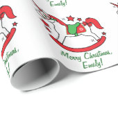 カスタマイズ可能な動揺のクリスマスのユニコーンの名前 ラッピングペーパー (ロールコーナー)