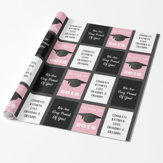 カスタマイズ可能な卒業ピンク ラッピングペーパー (アンロールド)